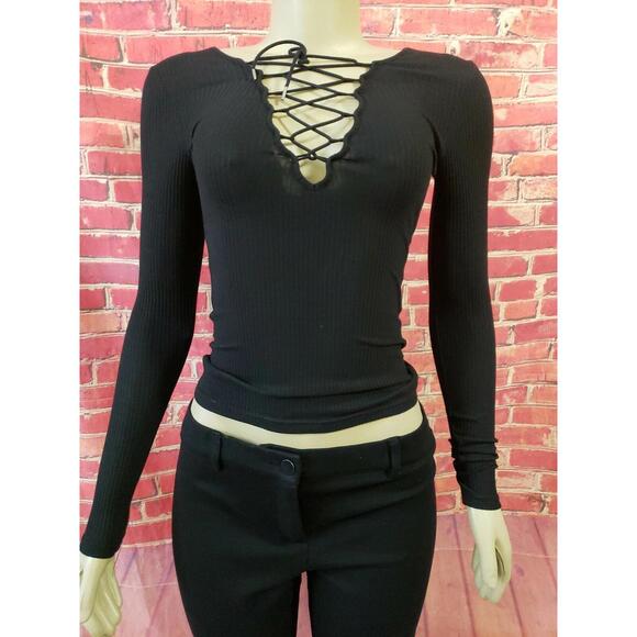 Kyna Collection Designed in Paris Black Ribbed Women's Top Sweater Sz Small #1 - Picture 5 of 9
